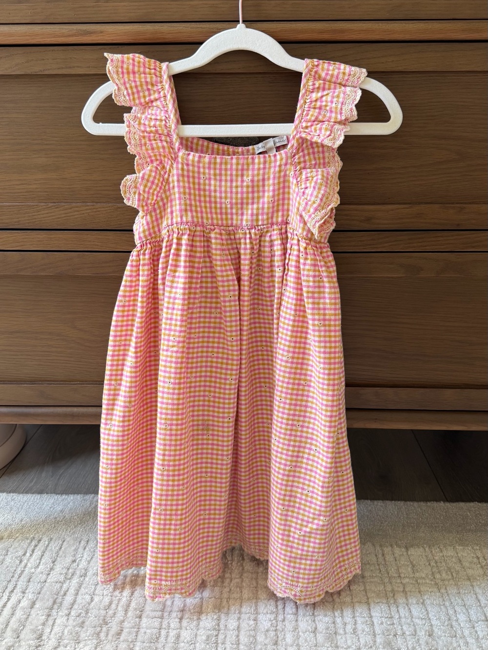Pink Gingham Ruffle Strap Kids Dress